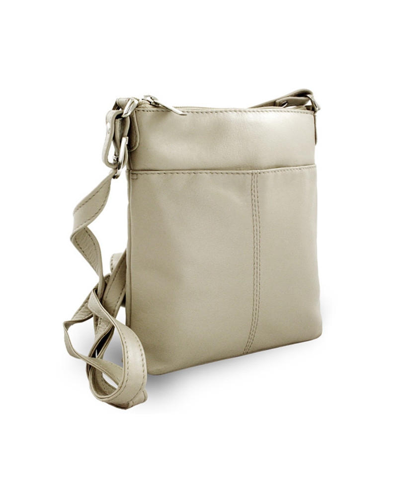 Hellgraue Mini-Handtasche aus Leder mit Reißverschluss 212-3013-20