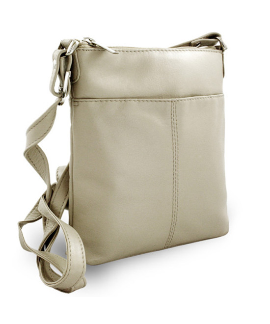 Hellgraue Mini-Handtasche aus Leder mit Reißverschluss 212-3013-20