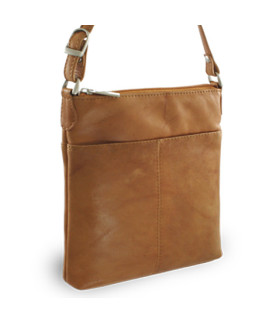 Hellbraune Lederhandtasche mit Reißverschluss 212-3013-05