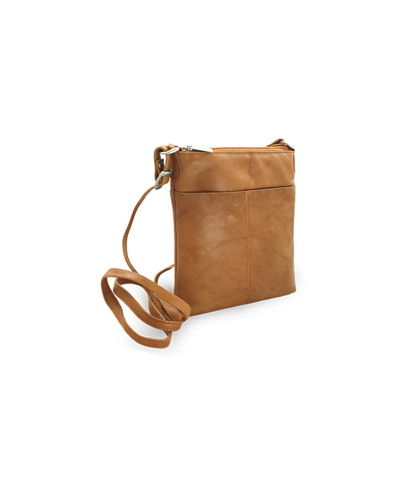 Hellbraune Lederhandtasche mit Reißverschluss 212-3013-05