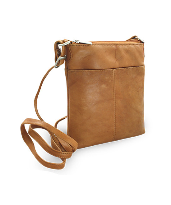 Hellbraune Lederhandtasche mit Reißverschluss 212-3013-05