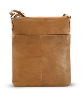 Hellbraune Lederhandtasche mit Reißverschluss 212-3013-05