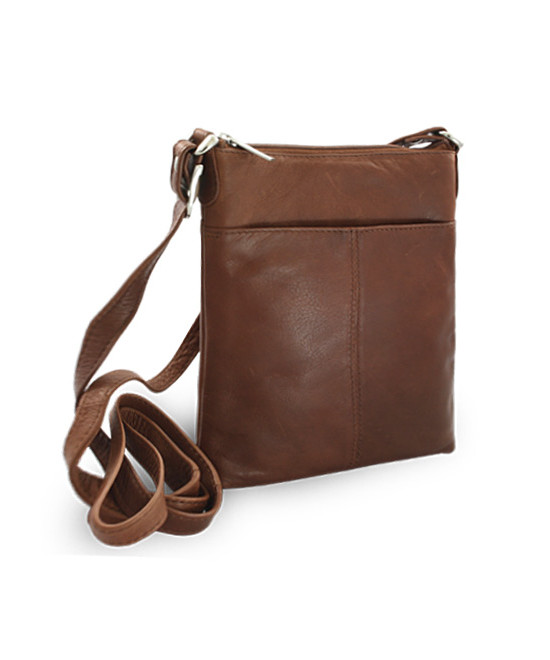 Dunkelbraune Lederhandtasche mit Reißverschluss 212-3013-47