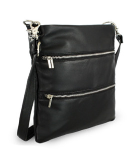 Black leather zipper handbag with strap 212-3066-60