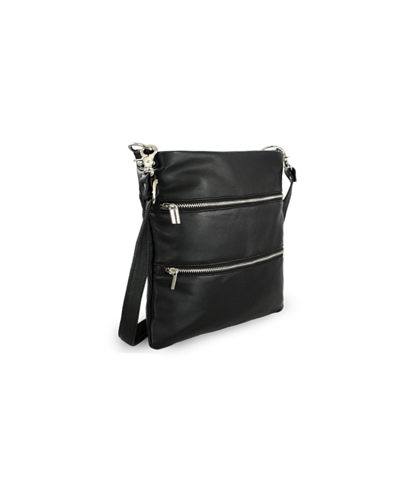 Black leather zipper handbag with strap 212-3066-60