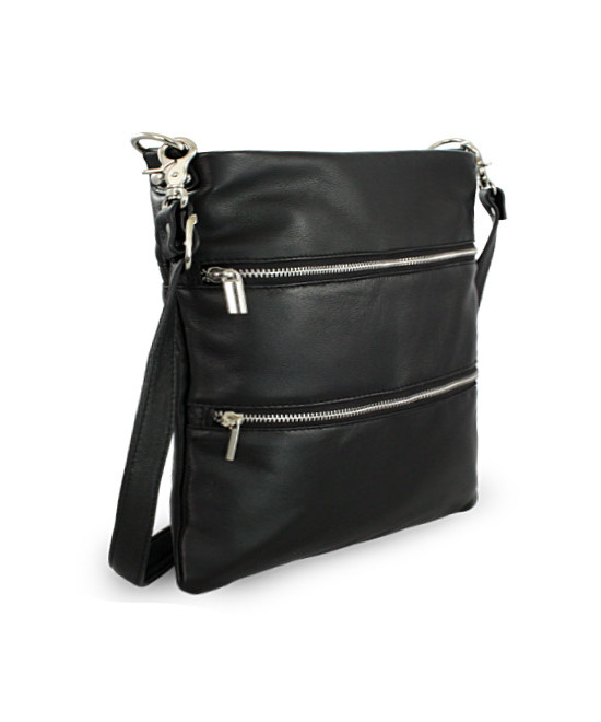 Black leather zipper handbag with strap 212-3066-60