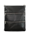 Black leather zipper handbag with strap 212-3066-60
