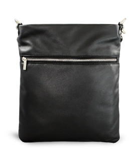 Black leather zipper handbag with strap 212-3066-60