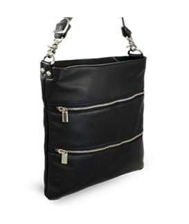Black leather zipper handbag with strap 212-3066-60