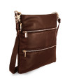 Dark brown leather zipper handbag with strap 212-3066-47
