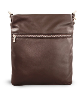 Dark brown leather zipper handbag with strap 212-3066-47