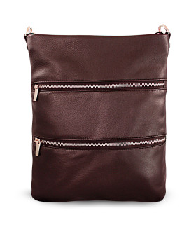 Dark brown leather zipper handbag with strap 212-3066-47