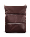 Dark brown leather zipper handbag with strap 212-3066-47