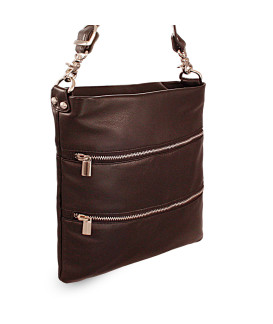 Dark brown leather zipper handbag with strap 212-3066-47