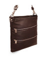 Dark brown leather zipper handbag with strap 212-3066-47