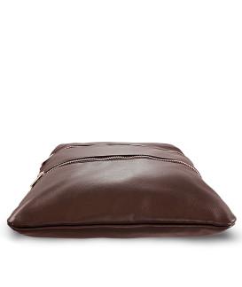 Dark brown leather zipper handbag with strap 212-3066-47