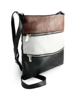 Dreifarbige Lederhandtasche mit Reißverschluss und Riemen 212-3066-60/20/47