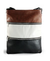 Tri-color leather zipper handbag with strap 212-3066-60/20/47