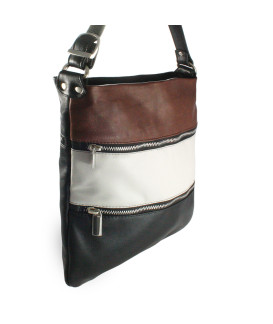 Tri-color leather zipper handbag with strap 212-3066-60/20/47