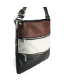 Tri-color leather zipper handbag with strap 212-3066-60/20/47