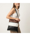 Tri-color leather zipper handbag with strap 212-3066-60/20/47