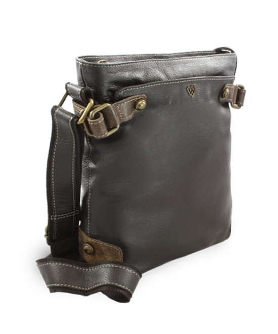 Handtasche aus schwarzem Leder mit Reißverschluss 212-5713-60