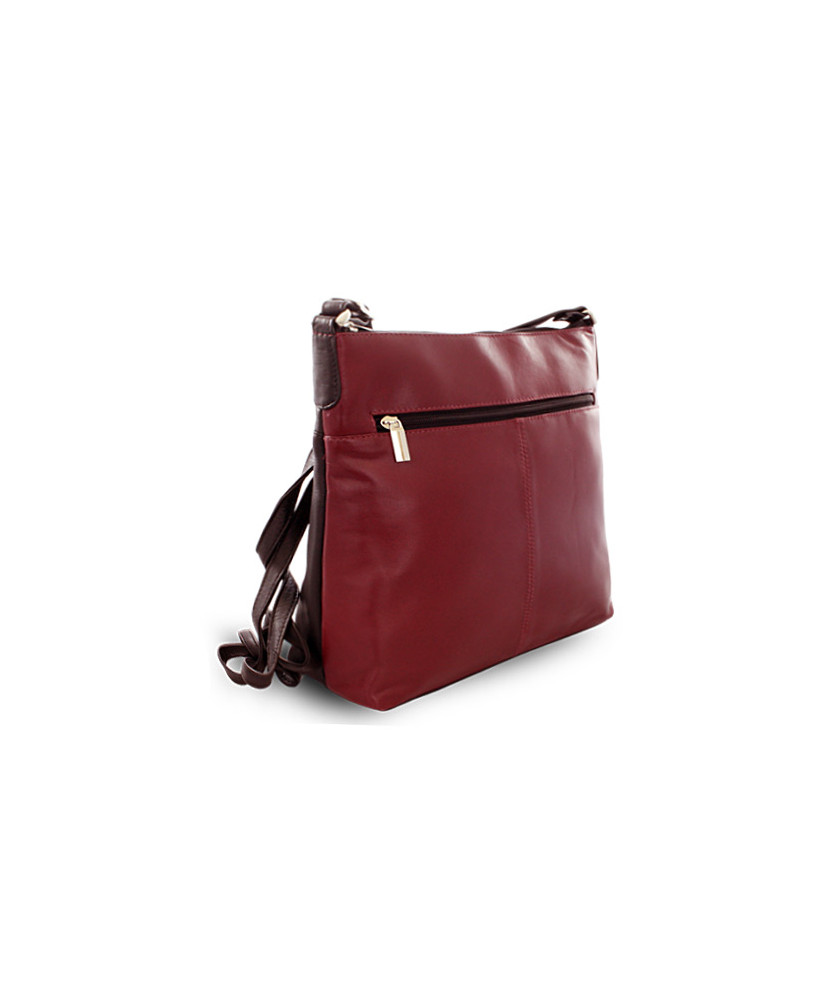 Burgunderschwarze Lederhandtasche mit Reißverschluss 212-3015-60/34