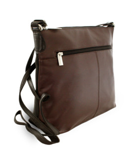 Braun-schwarze Lederhandtasche mit Reißverschluss 212-3015-60/40