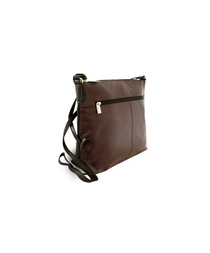 Braun-schwarze Lederhandtasche mit Reißverschluss 212-3015-60/40