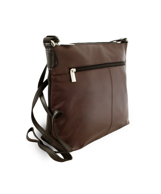 Braun-schwarze Lederhandtasche mit Reißverschluss 212-3015-60/40