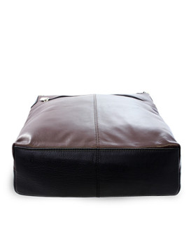 Braun-schwarze Lederhandtasche mit Reißverschluss 212-3015-60/40