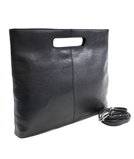 Handtasche aus schwarzem Leder mit Reißverschluss 212-9123-60