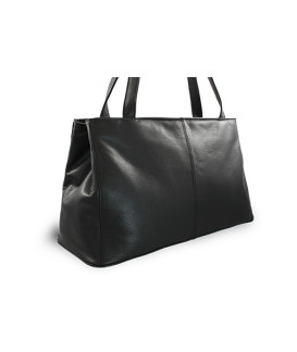 Black leather two-zip handbag with two straps 212-2092-60