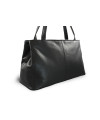 Black leather two-zip handbag with two straps 212-2092-60