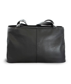 Black leather two-zip handbag with two straps 212-2092-60