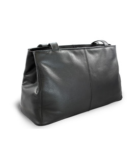 Black leather two-zip handbag with two straps 212-2092-60