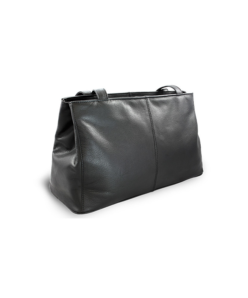 Black leather two-zip handbag with two straps 212-2092-60