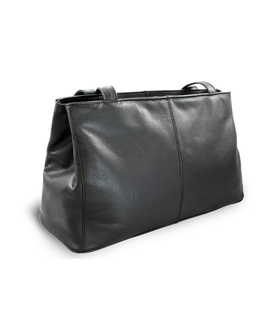Black leather two-zip handbag with two straps 212-2092-60