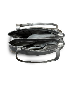 Black leather two-zip handbag with two straps 212-2092-60