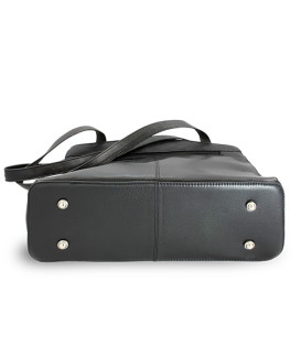 Black leather two-zip handbag with two straps 212-2092-60