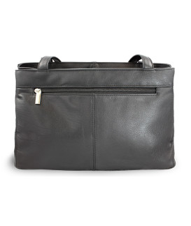 Black leather two-zip handbag with two straps 212-2092-60