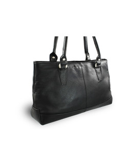 Schwarze Lederhandtasche mit Reißverschluss und zwei Riemen 212-2058-60