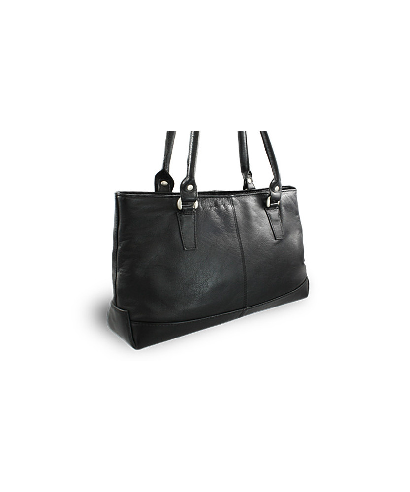 Schwarze Lederhandtasche mit Reißverschluss und zwei Riemen 212-2058-60