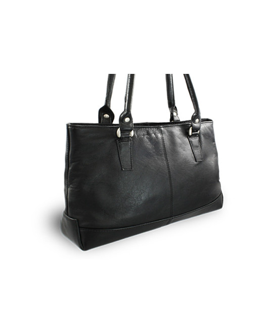 Schwarze Lederhandtasche mit Reißverschluss und zwei Riemen 212-2058-60