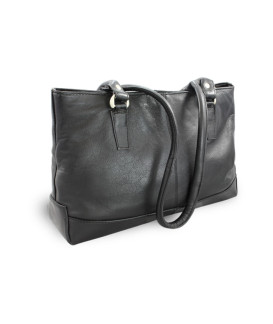 Schwarze Lederhandtasche mit Reißverschluss und zwei Riemen 212-2058-60