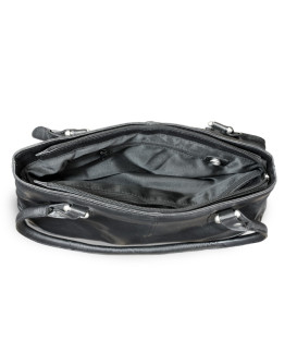 Schwarze Lederhandtasche mit Reißverschluss und zwei Riemen 212-2058-60