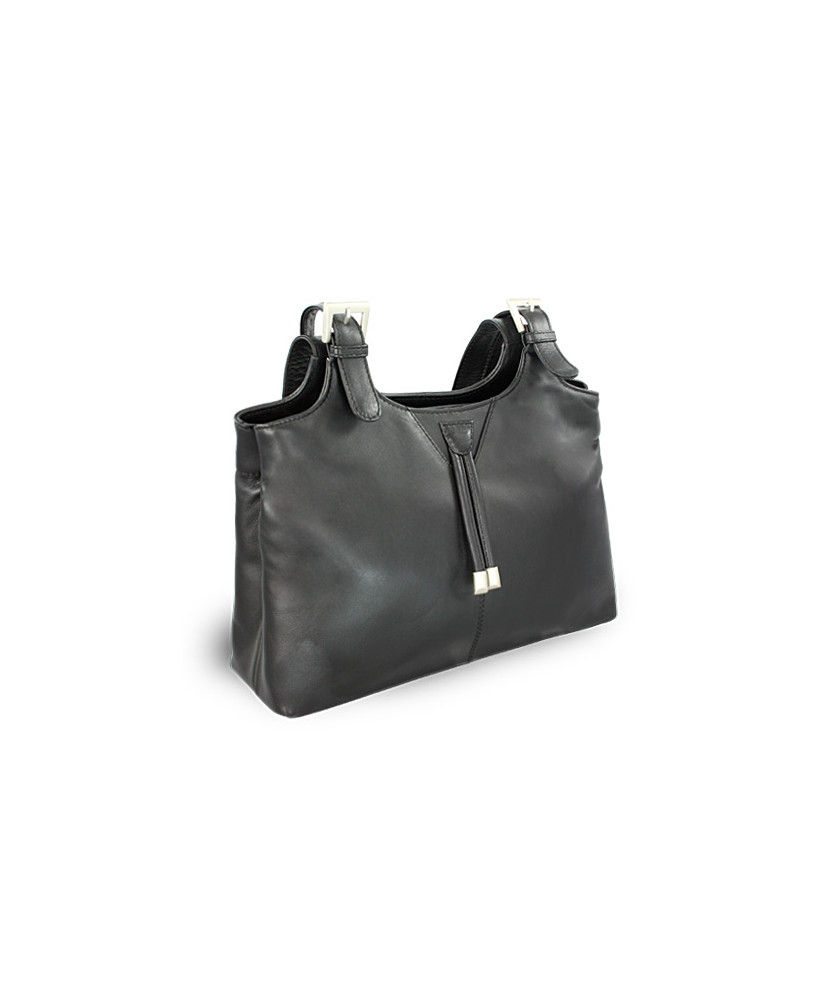 Black women's leather zippered handbag 212-7019-60