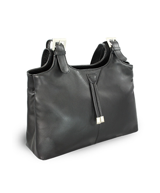 Black women's leather zippered handbag 212-7019-60