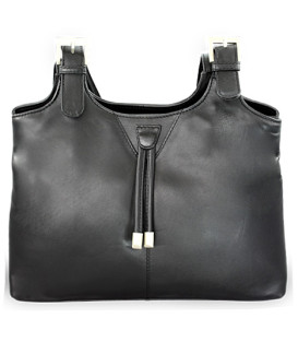 Black women's leather zippered handbag 212-7019-60
