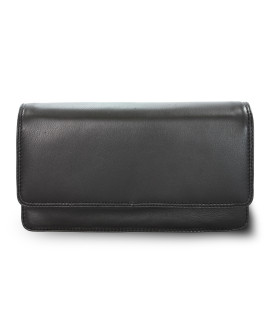 Black leather clutch bag with strap 214-4071-60